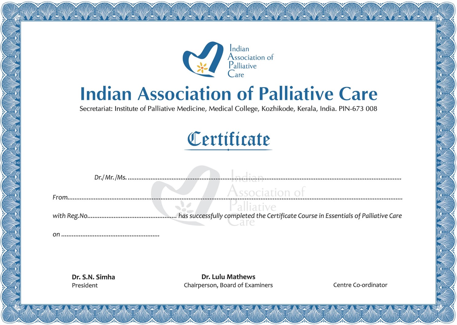 Blank IAPC certificate , results of June 2014 certificate course