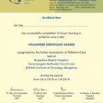 Volunteers’ Training in Palliative Care by SANMAN in Bangalore Sample IAPC Certificate