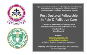Post Doctoral Fellowship in Pain and Palliative Care